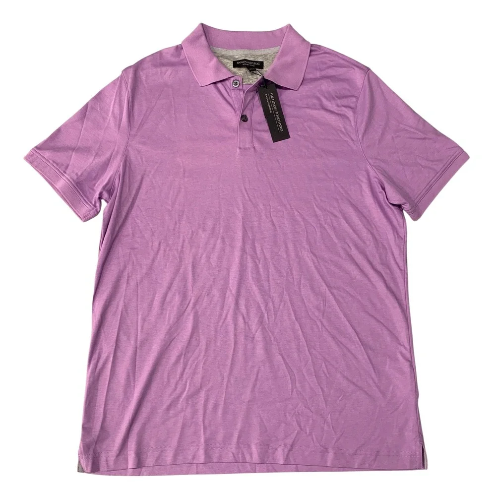 Banana Republic Luxury Touch Polo Shirt Large Purple Lilac 100% Cotton NWT